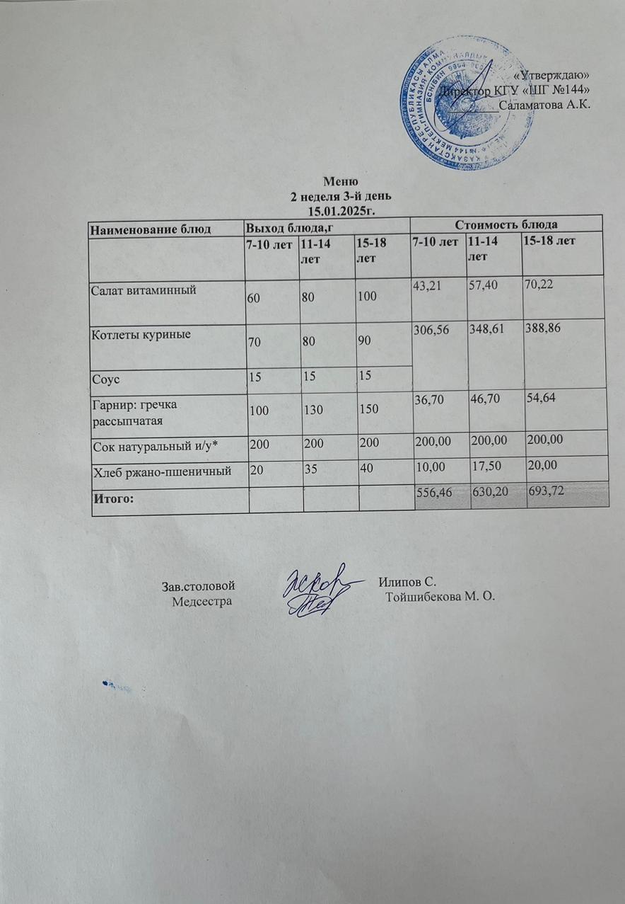 Меню 2 неделя 3-й день