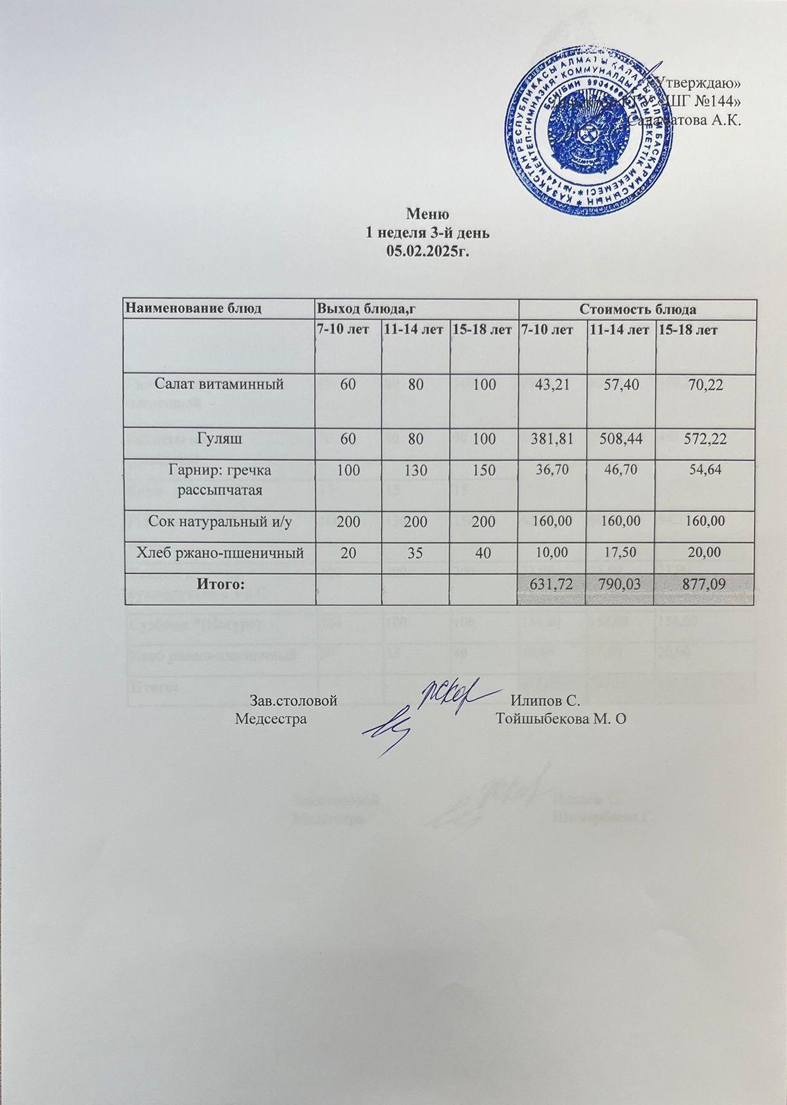 Меню 1 неделя 3-й день