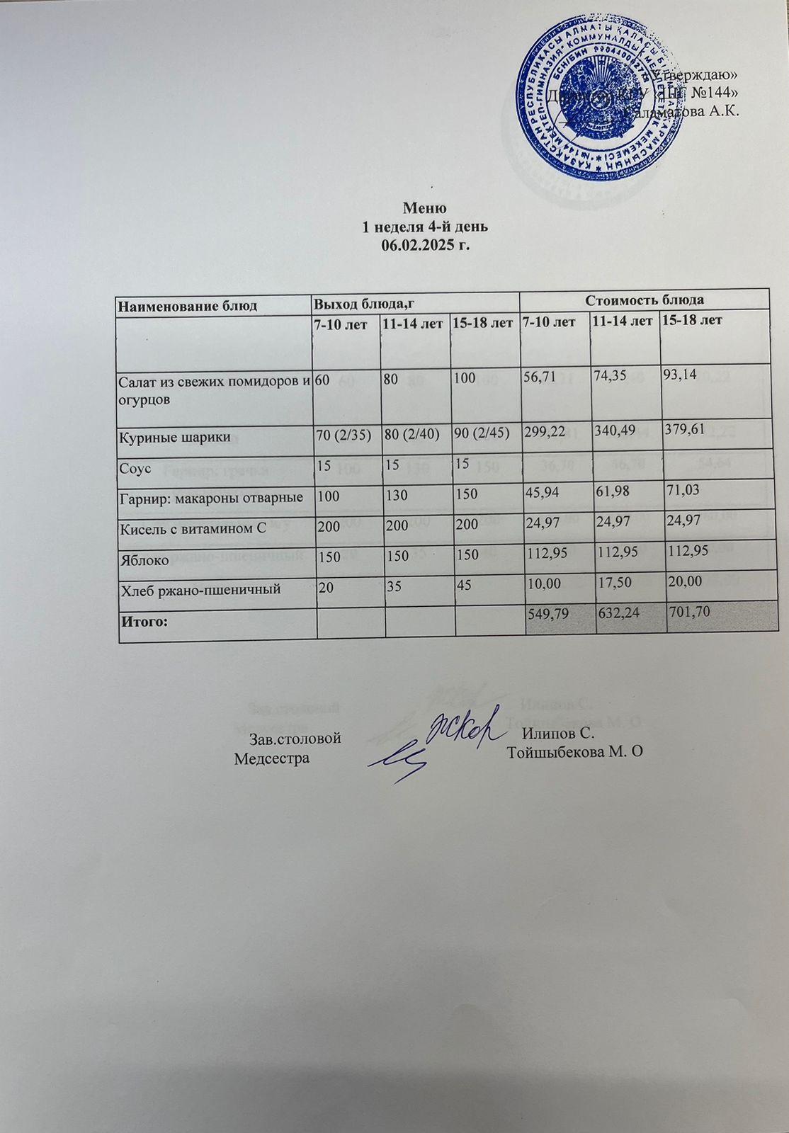 Меню 1-неделя 4-й день