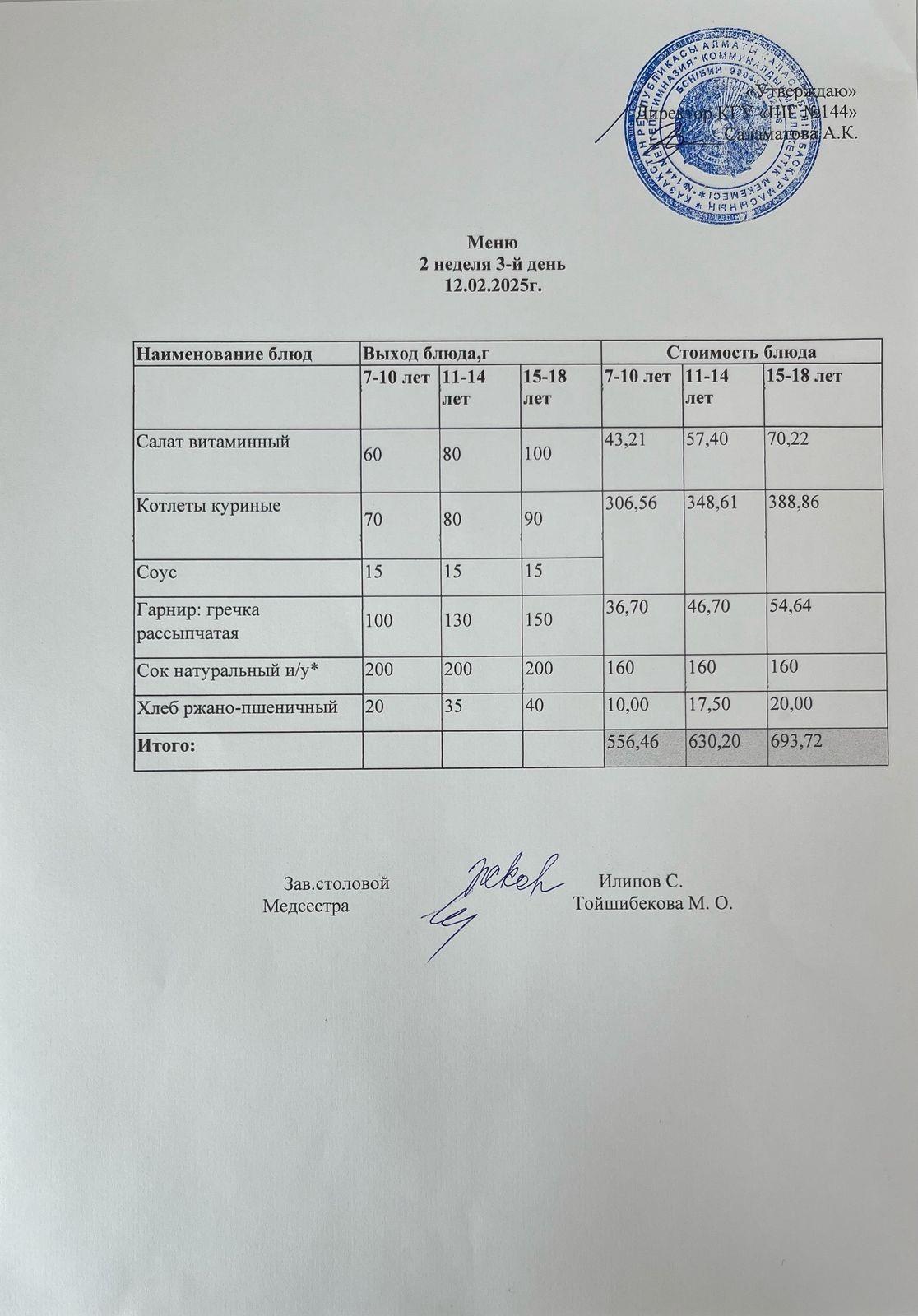 Меню 2-неделя 3-й день