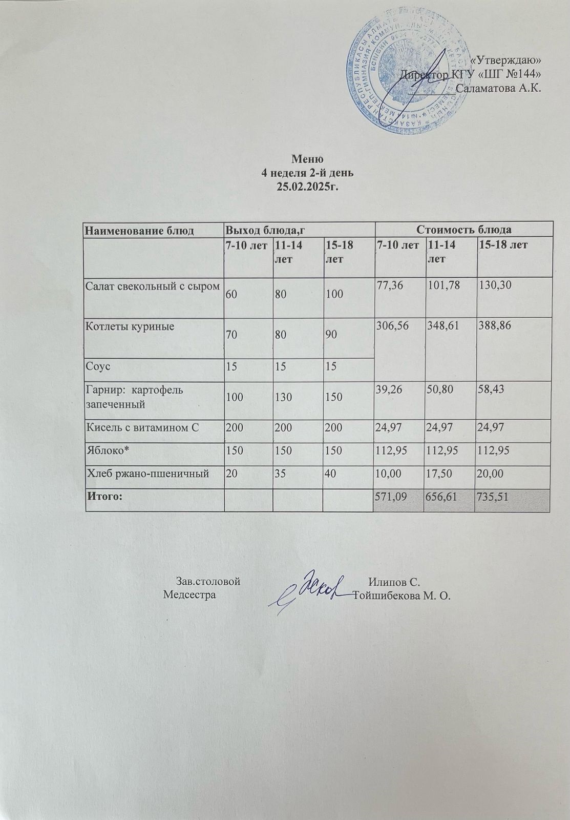 Меню 4 - неделя 2-й день