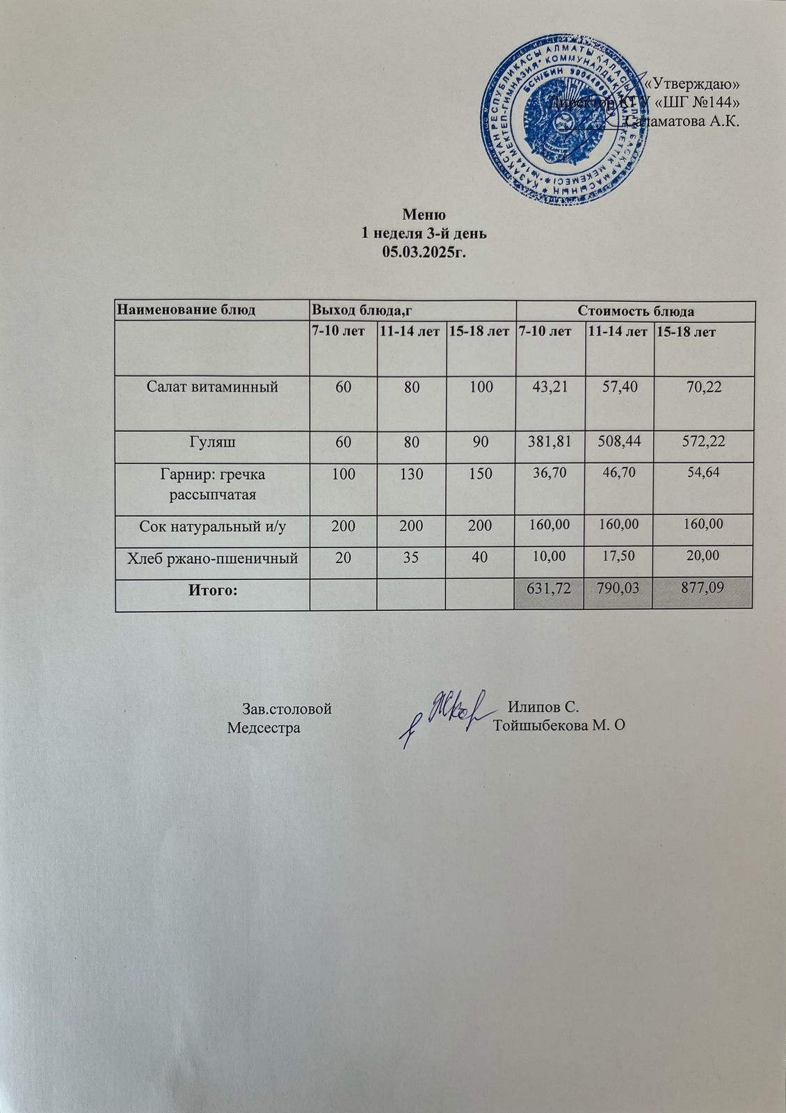 Меню 1 неделя 3-й день