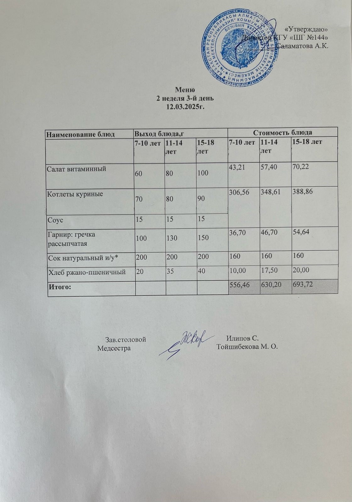 Меню 2 неделя 3-й день