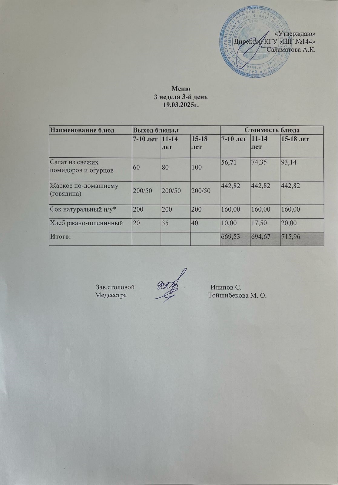 Меню 3 неделя 3-й день