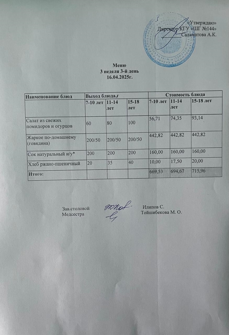 Меню 3 неделя 3-й день