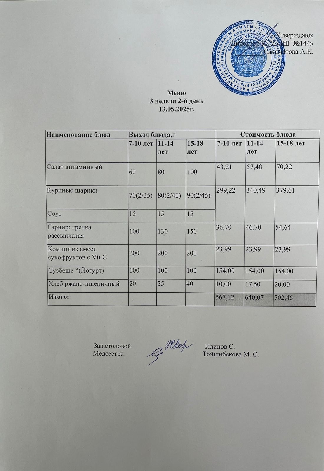 Меню 3 неделя 2-й день