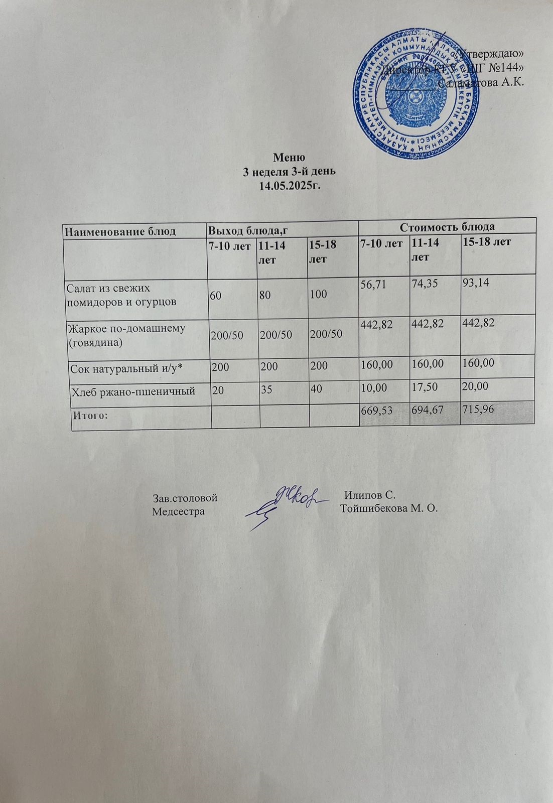 Меню 3 неделя 3-й день