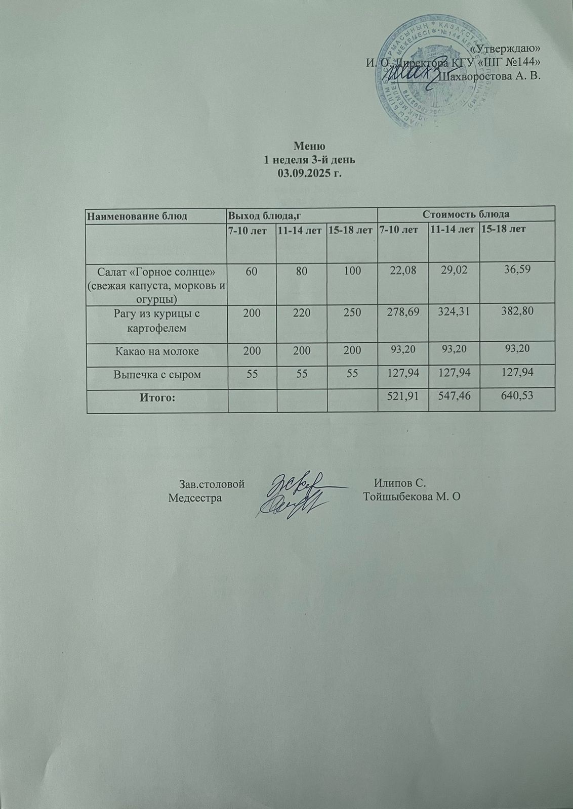 Меню 1 неделя 3-й день