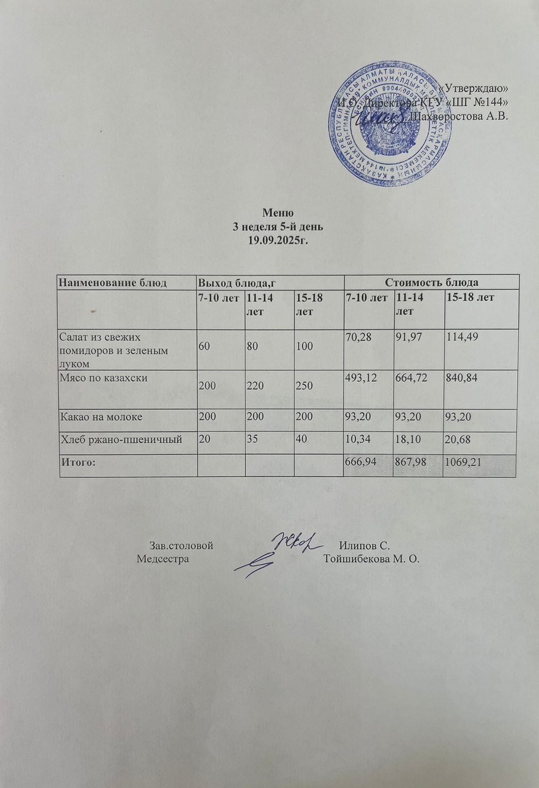 Меню 3 неделя 5-й день