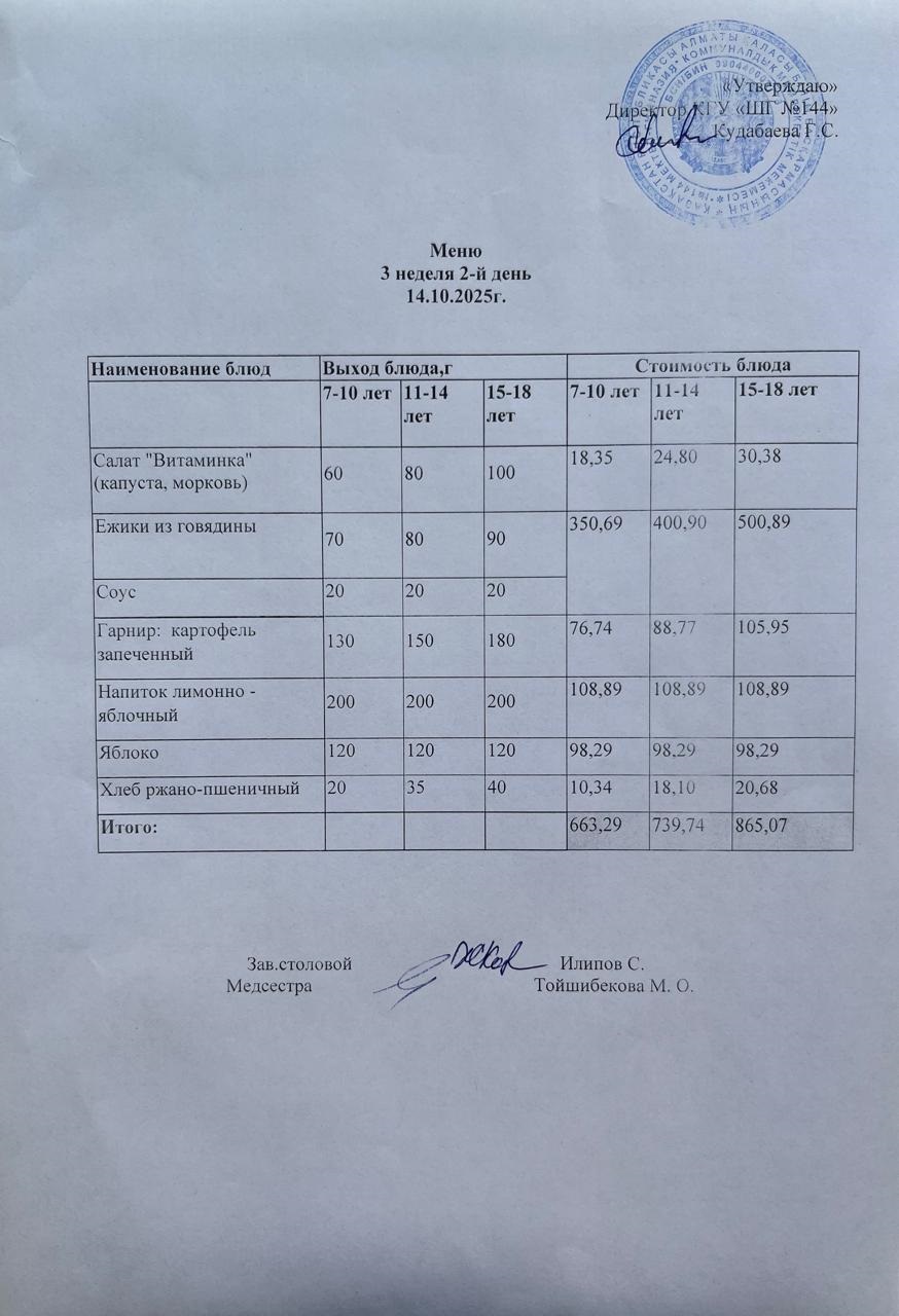 Меню 3 неделя 2-й день