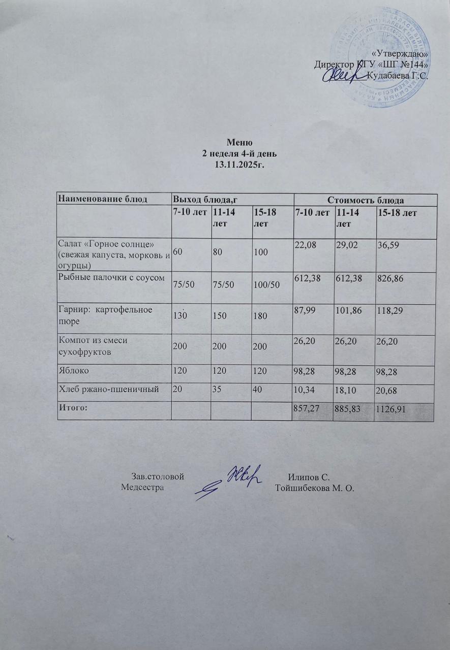 Меню 2 неделя 4-й день