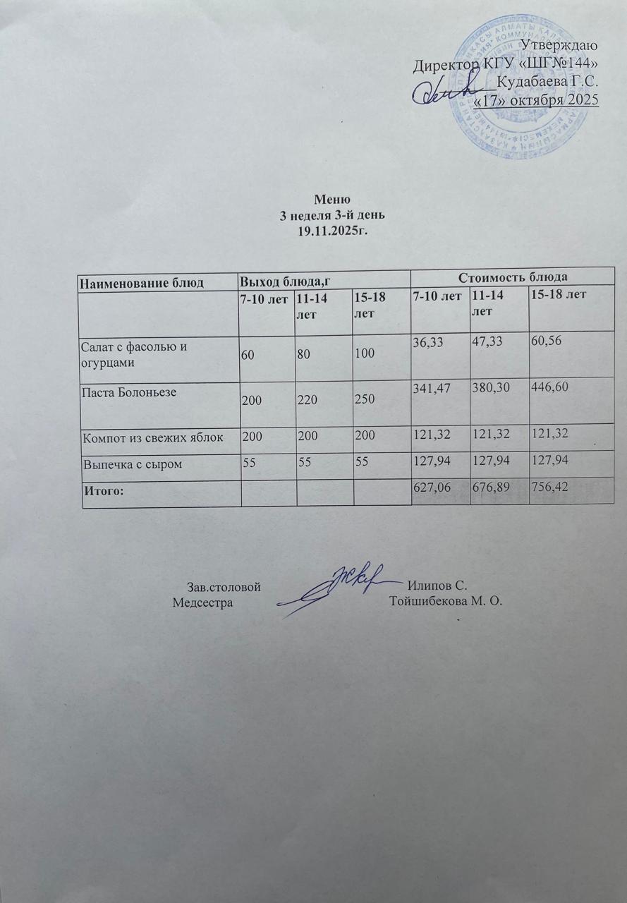Меню 3 неделя 3-й день