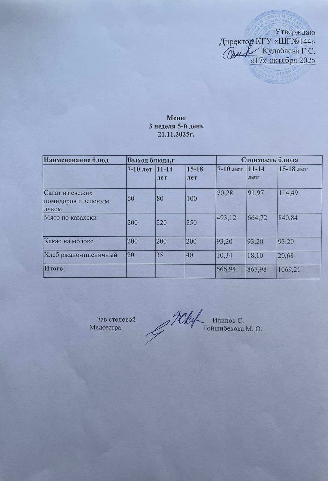 Меню 3 неделя 5-й день