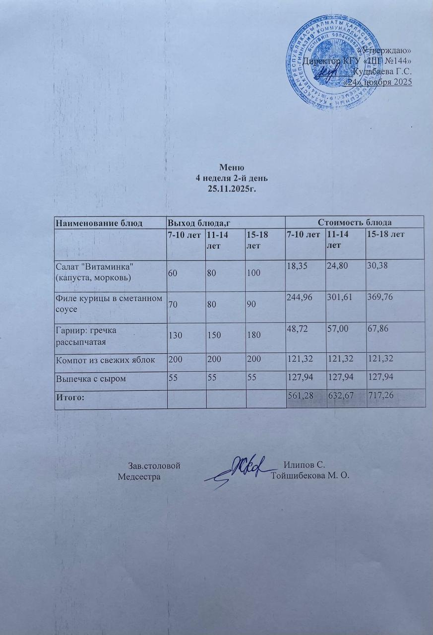 Меню 4 неделя 2-й днь