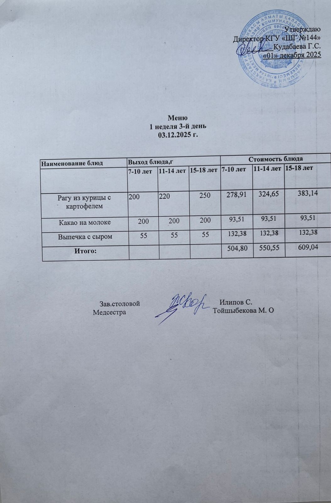 Меню 1 неделя 3-й день