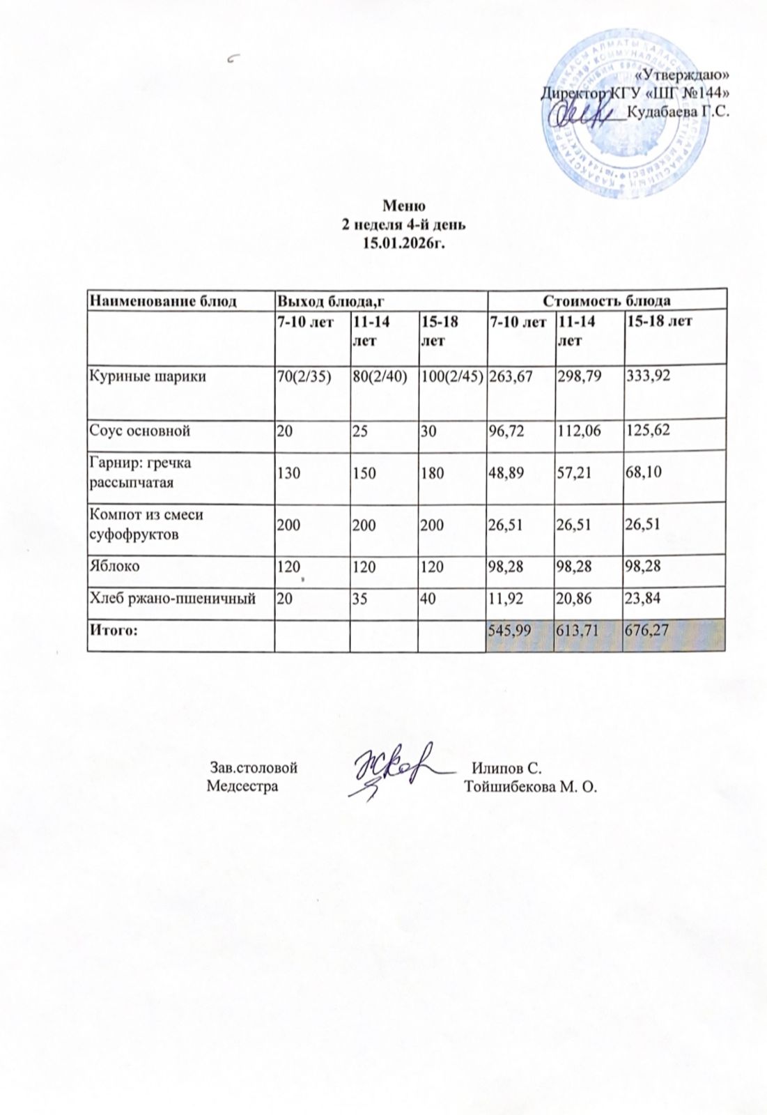 Меню 2 неделя 4-й день