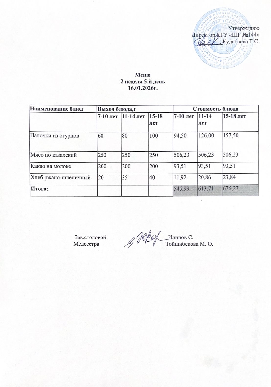 Меню 2 неделя 5-й день