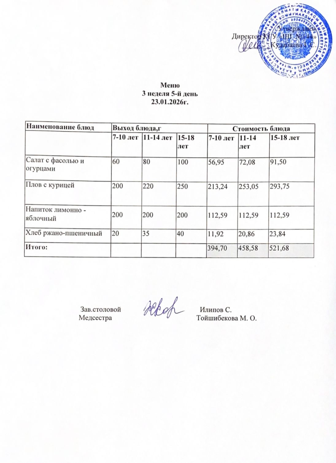 Меню 3 неделя 5-й день