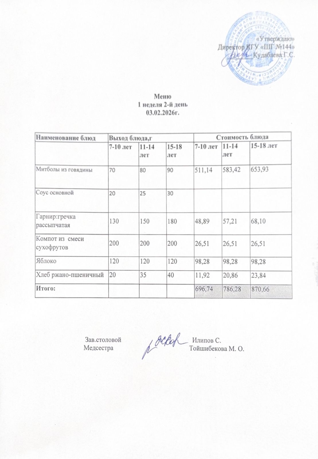 Меню 1 неделя 2-й день