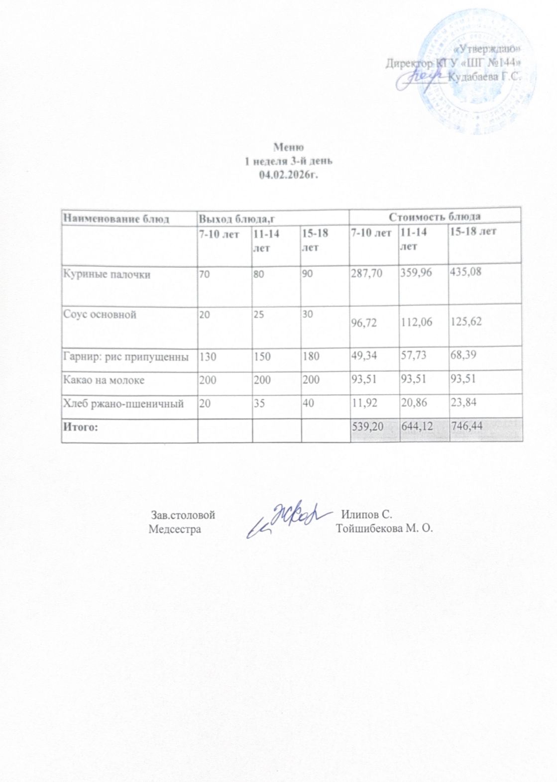 Меню 1 неделя 3-й день
