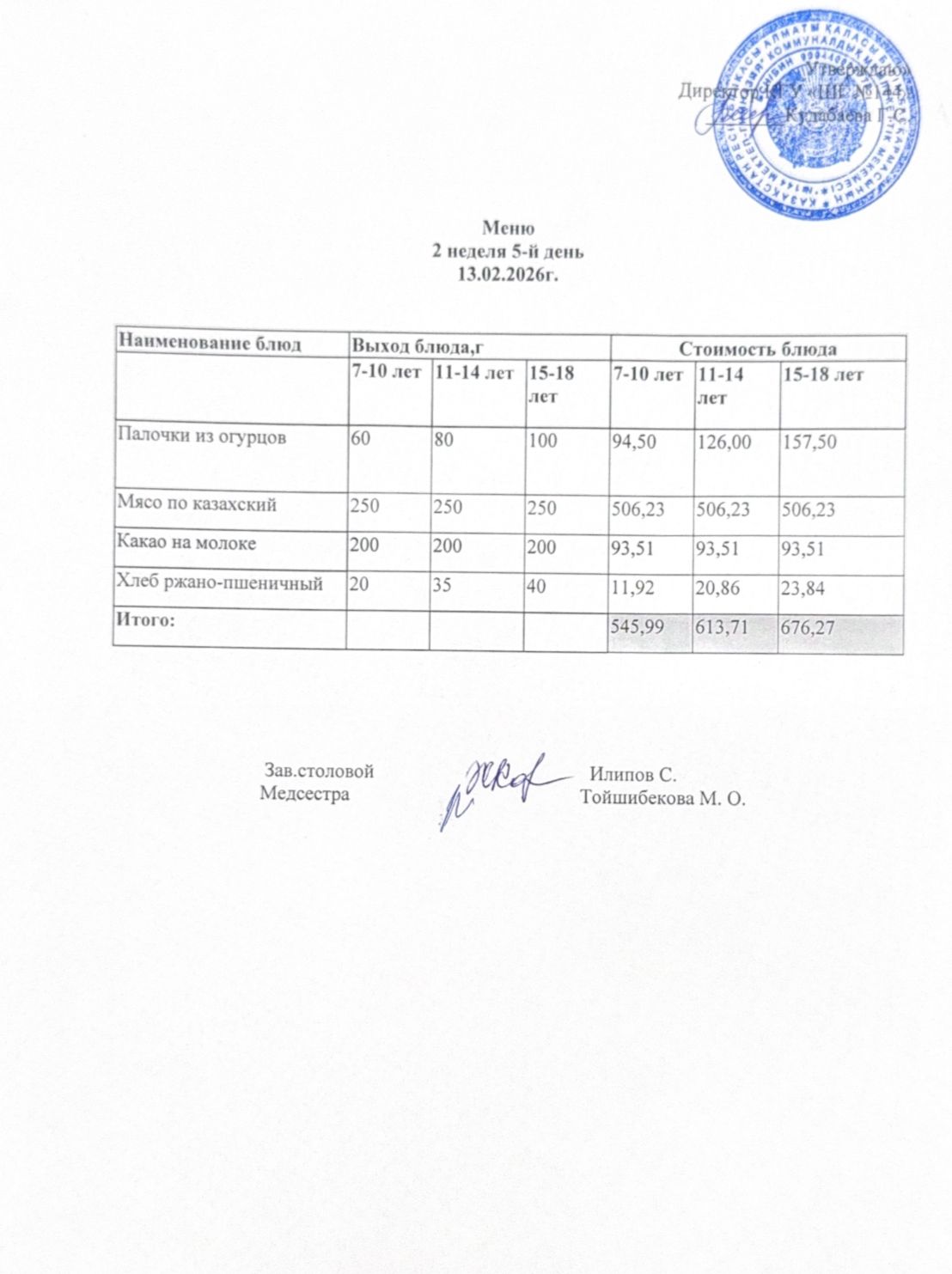 Меню 2 неделя 5-й день