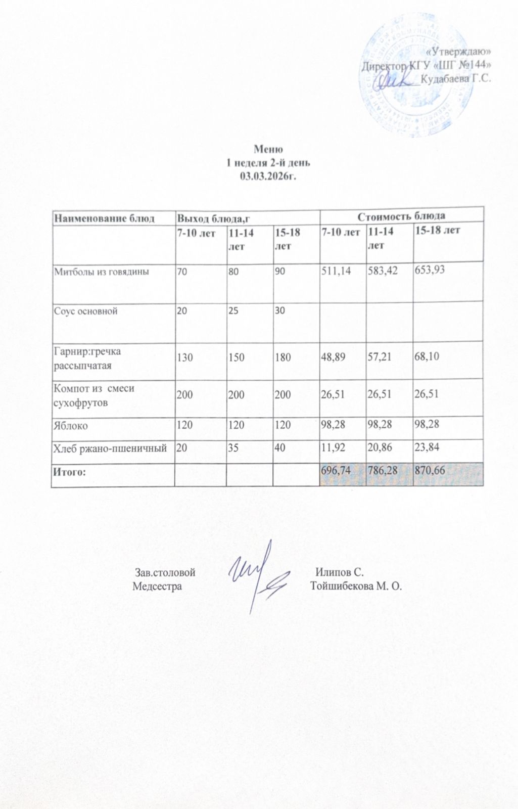 Меню 1 неделя 2-й день