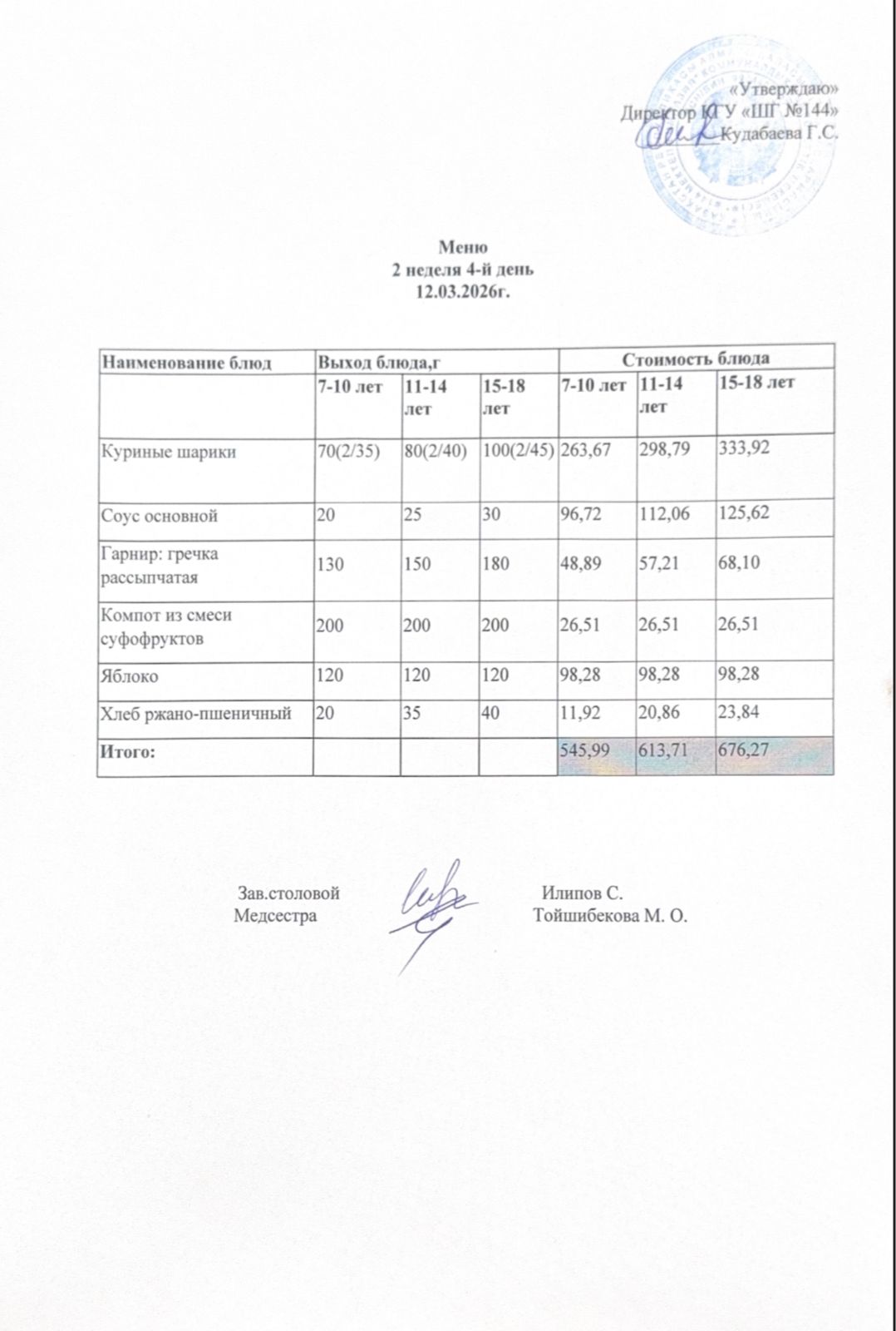 Меню 2 неделя 4-й день