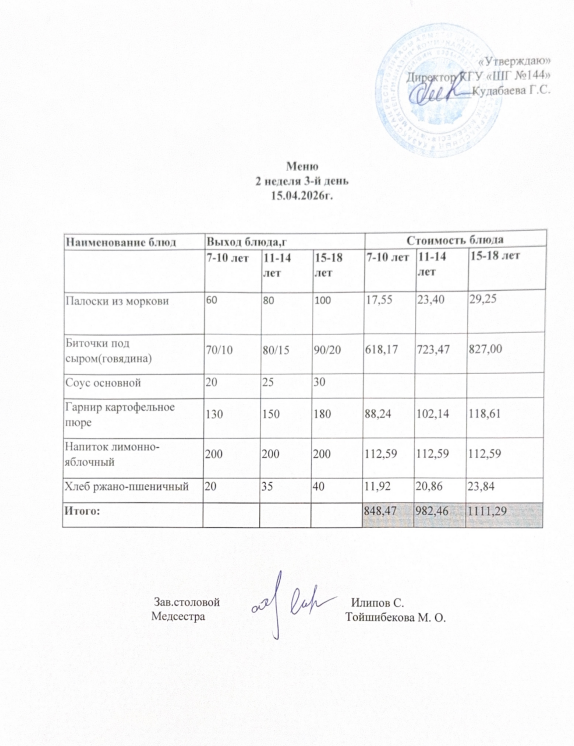 Меню 2 неделя 3-й день