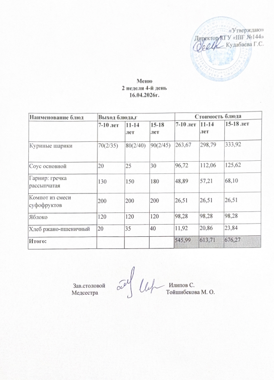 Меню 2 неделя 4-й день