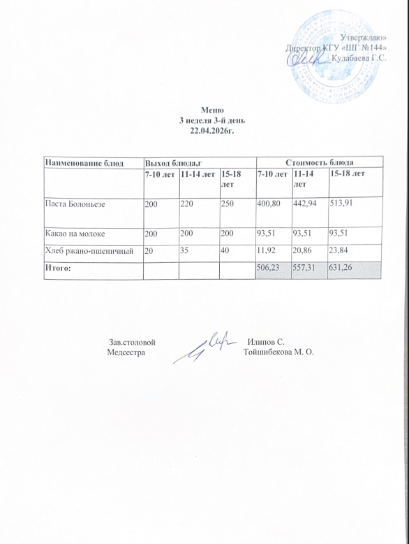 Меню 3 неделя 3-й день