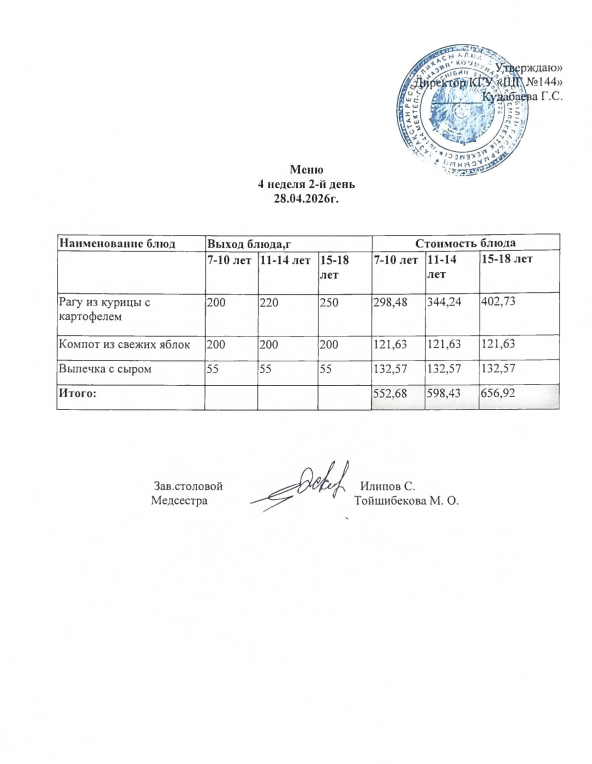 Меню 4 неделя 2-й день