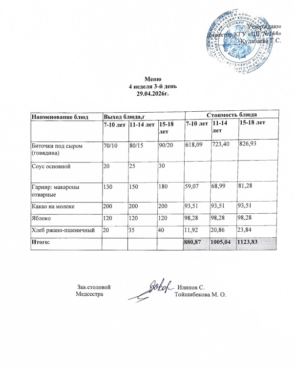 Меню 4 неделя 3-й день
