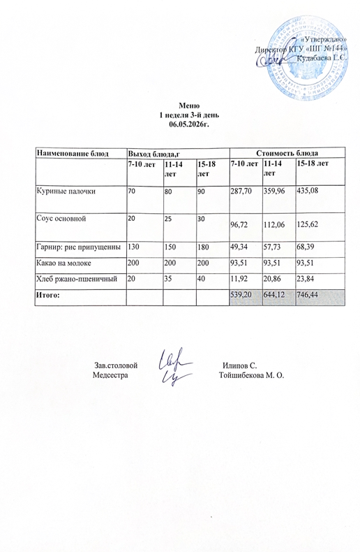 Меню 1 неделя 3-й день