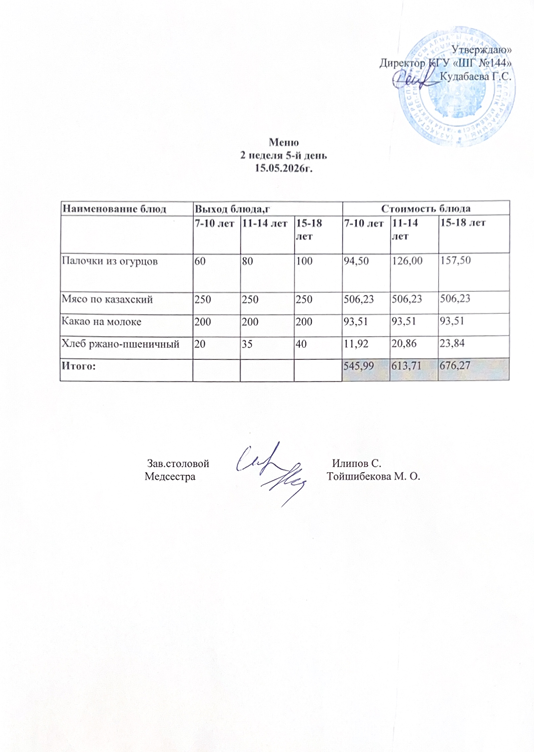 Меню 2 неделя 5-й день