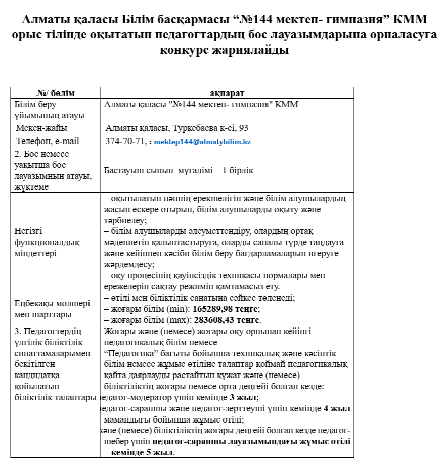 Бос лауазымға орналасуға конкурс