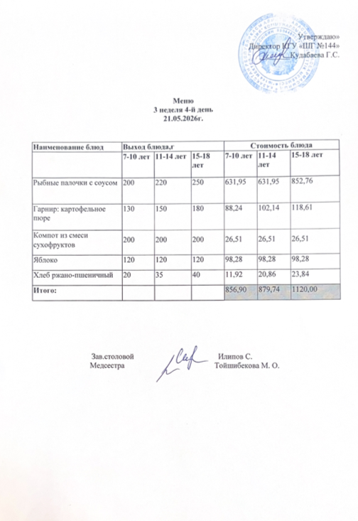 Меню 3 неделя 4-й день